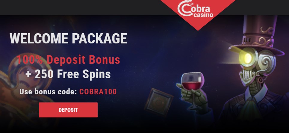 Cobra casino 100% bonus un 250 bezmaksas griezieni - Online kazino